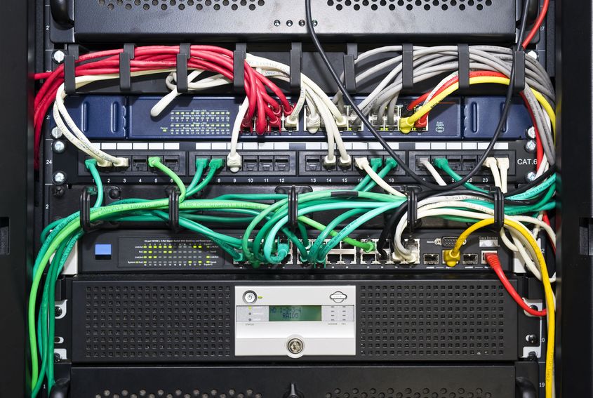 IT Equipment Rack with color-coded Network Cables